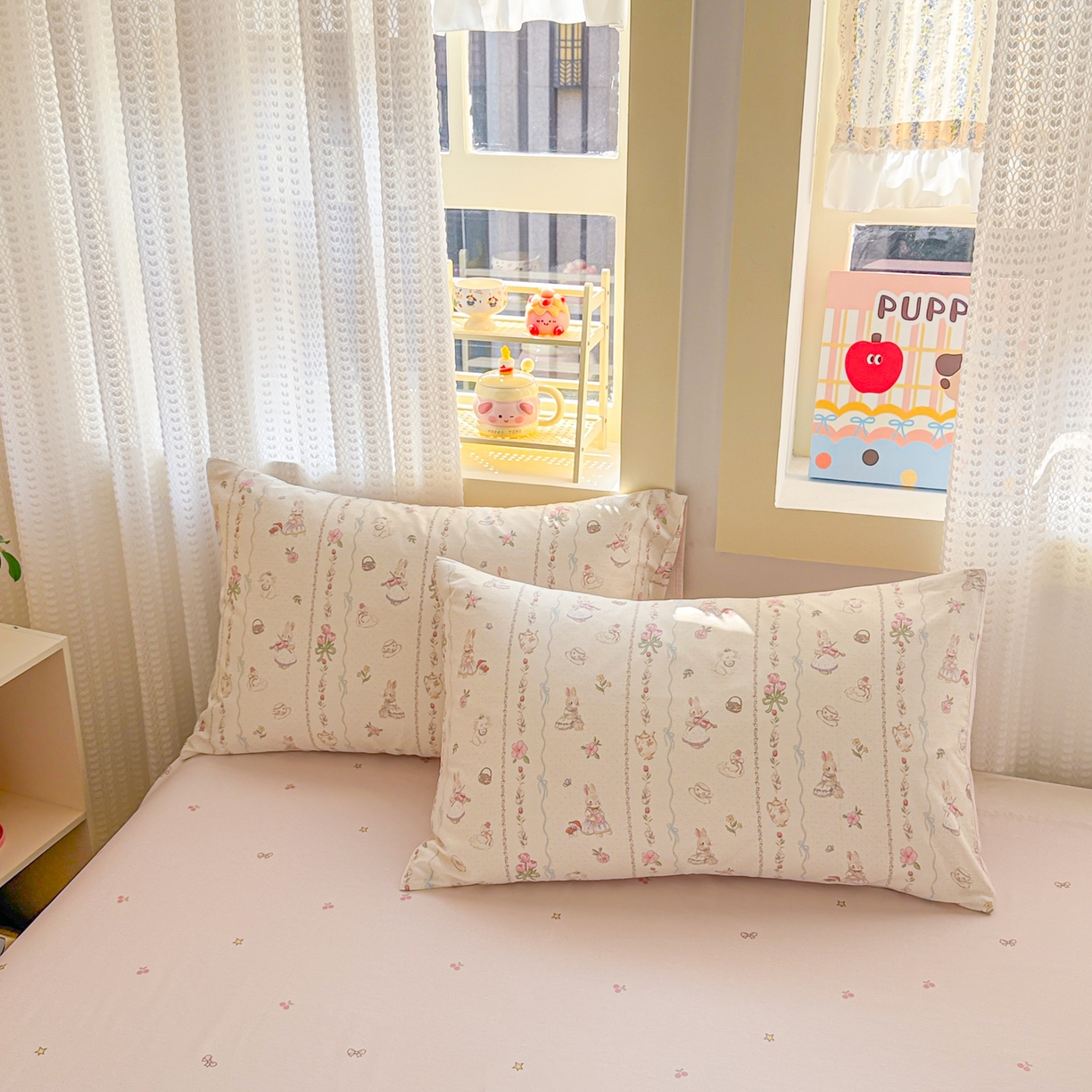 91家纺网 家纺一手货源 找家纺 呗旺鹿 2026新款全棉40支12868田园卡通小清新系列四件套 L红茶兔兔