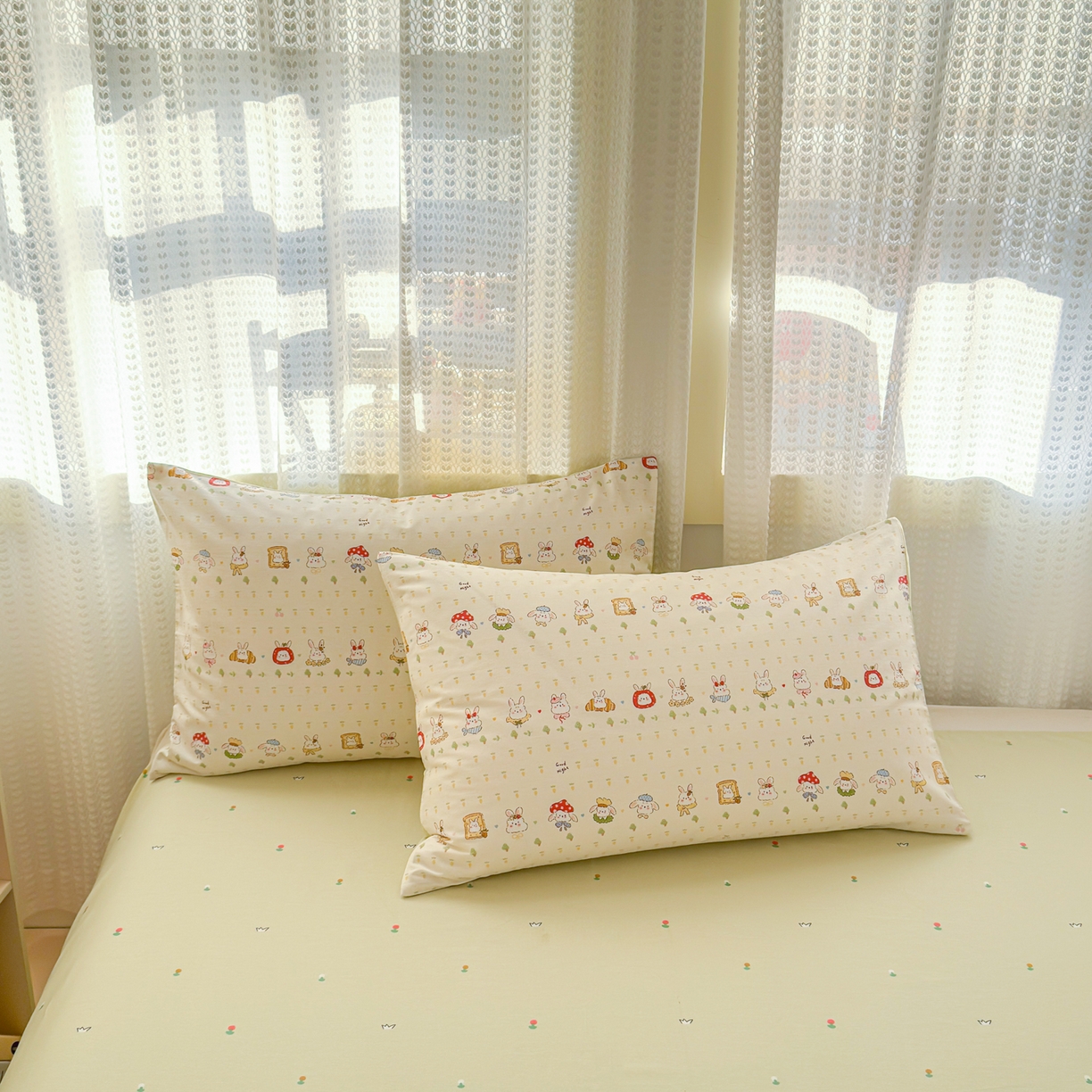 91家纺网 家纺一手货源 找家纺 呗旺鹿 2026新款全棉40支12868田园卡通小清新系列四件套 L欧包小奶兔