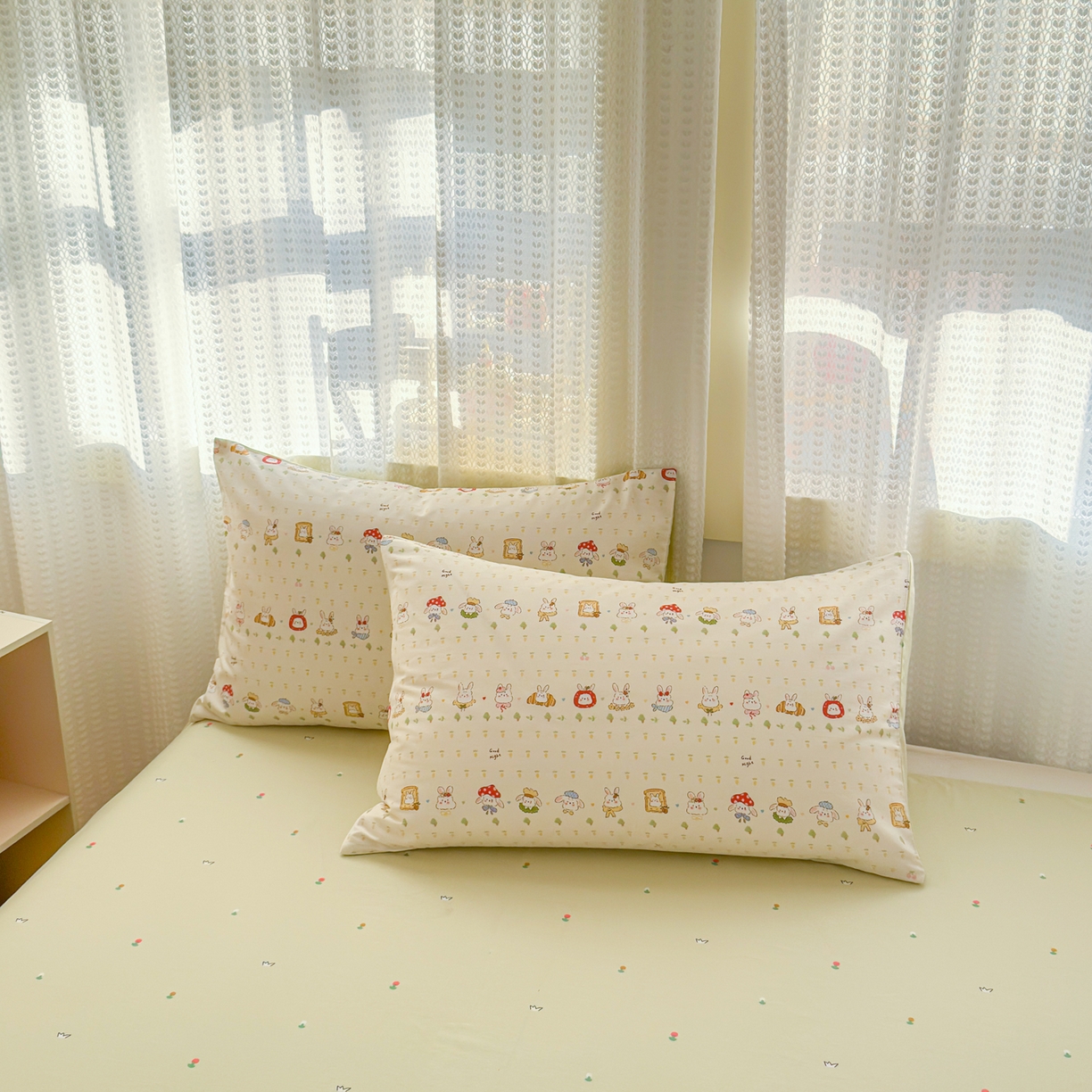 91家纺网 家纺一手货源 找家纺 呗旺鹿 2026新款全棉40支12868田园卡通小清新系列四件套 L欧包小奶兔