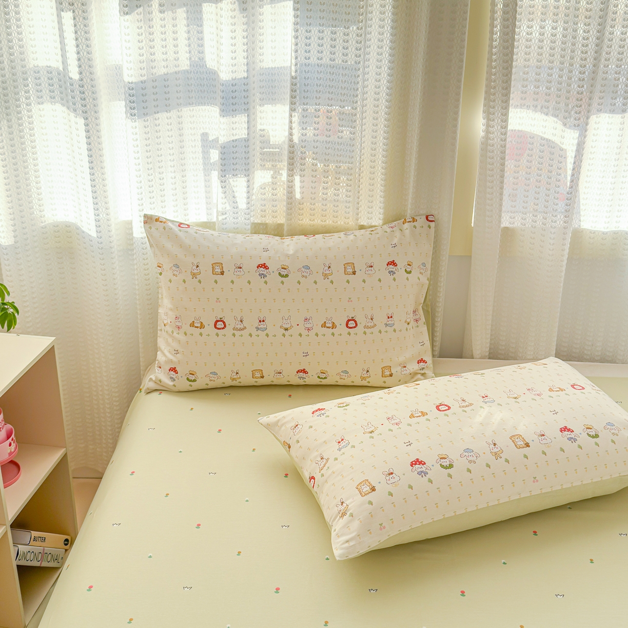 91家纺网 家纺一手货源 找家纺 呗旺鹿 2026新款全棉40支12868田园卡通小清新系列四件套 L欧包小奶兔