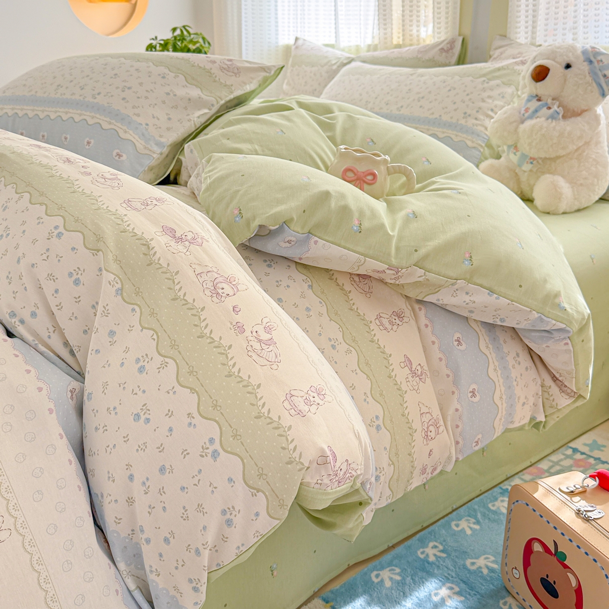 呗旺鹿 2026新款全棉40支12868田园卡通小清新系列四件套 L浅糖兔叽