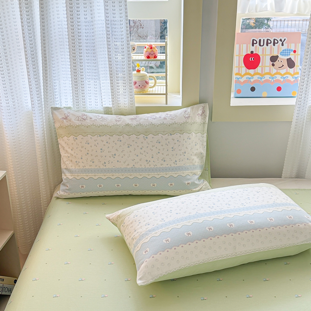 91家纺网 家纺一手货源 找家纺 呗旺鹿 2026新款全棉40支12868田园卡通小清新系列四件套 L浅糖兔叽