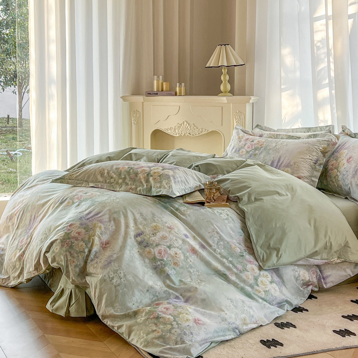 卧趣家纺 2026新款纯棉花卉系列全棉印花四件套 花悦容