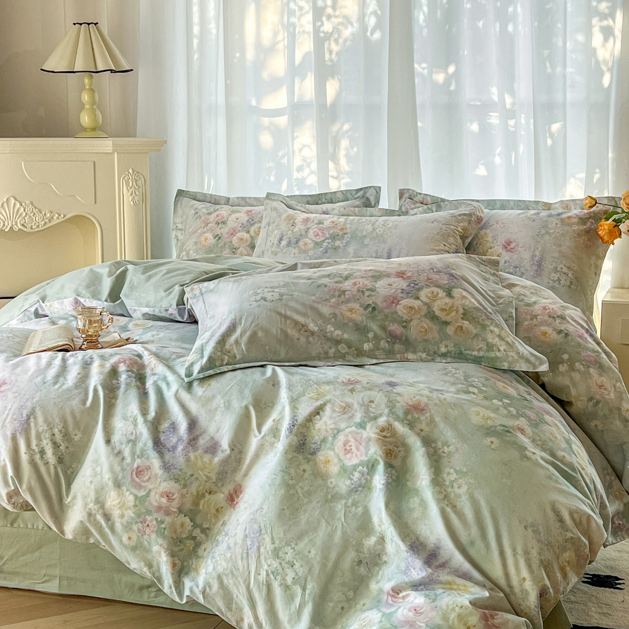 91家纺网 家纺一手货源 找家纺 卧趣家纺 2026新款纯棉花卉系列全棉印花四件套 花悦容