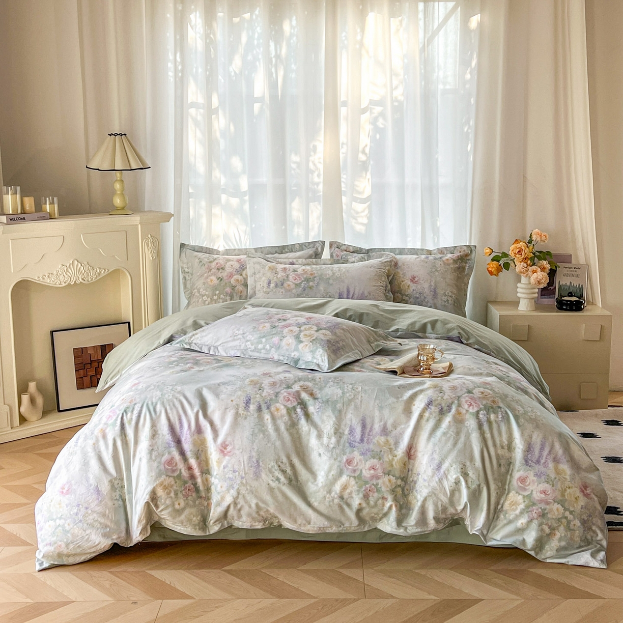 91家纺网 家纺一手货源 找家纺 卧趣家纺 2026新款纯棉花卉系列全棉印花四件套 花悦容