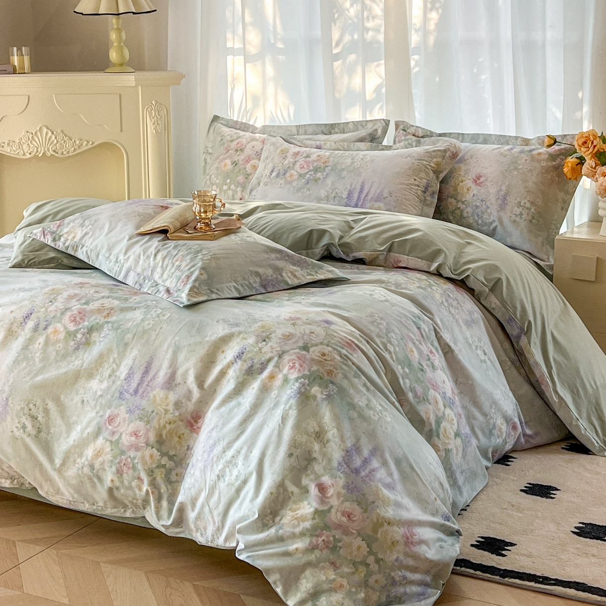 91家纺网 家纺一手货源 找家纺 卧趣家纺 2026新款纯棉花卉系列全棉印花四件套 花悦容