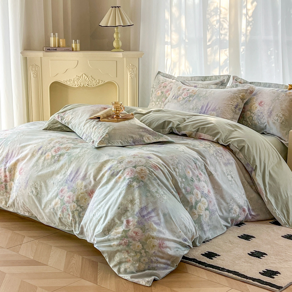 91家纺网 家纺一手货源 找家纺 卧趣家纺 2026新款纯棉花卉系列全棉印花四件套 花悦容