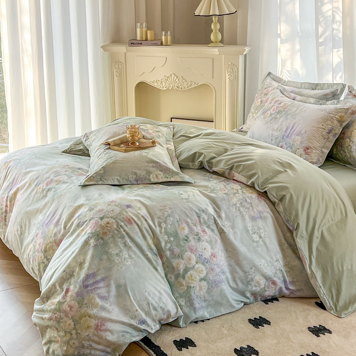 91家纺网 家纺一手货源 找家纺 卧趣家纺 2026新款纯棉花卉系列全棉印花四件套 花悦容