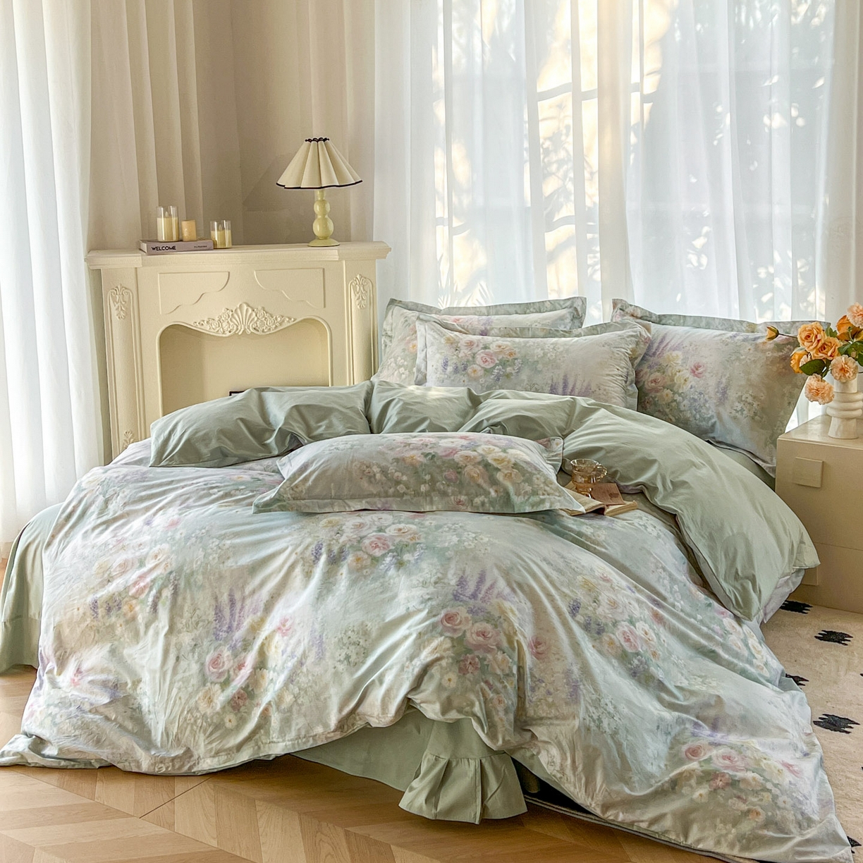 91家纺网 家纺一手货源 找家纺 卧趣家纺 2026新款纯棉花卉系列全棉印花四件套 花悦容