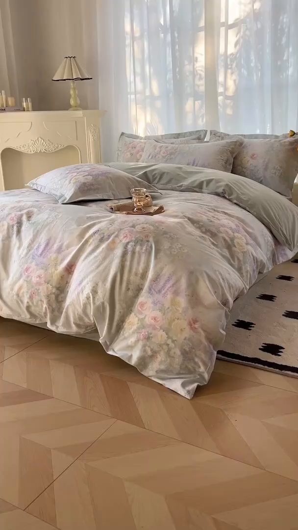 91家纺网 家纺一手货源 找家纺 卧趣家纺 2026新款纯棉花卉系列全棉印花四件套 花悦容