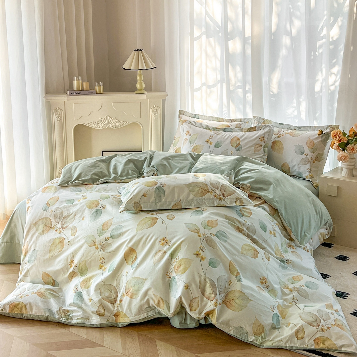 91家纺网 家纺一手货源 找家纺 卧趣家纺 2026新款纯棉花卉系列全棉印花四件套 佳昕-黄