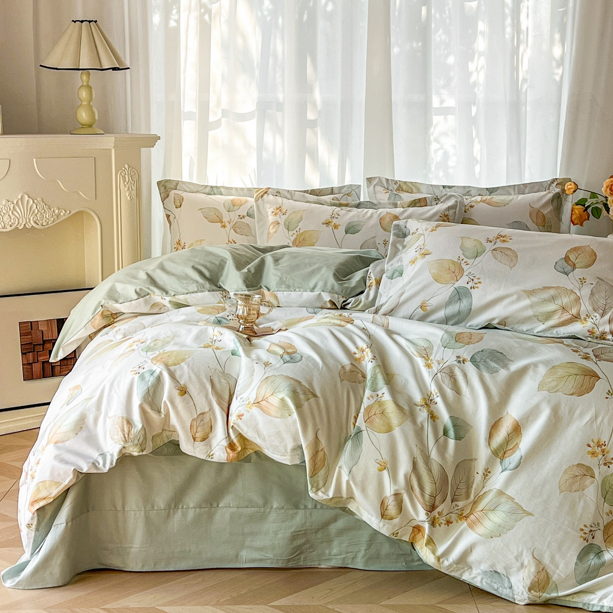 91家纺网 家纺一手货源 找家纺 卧趣家纺 2026新款纯棉花卉系列全棉印花四件套 佳昕-黄