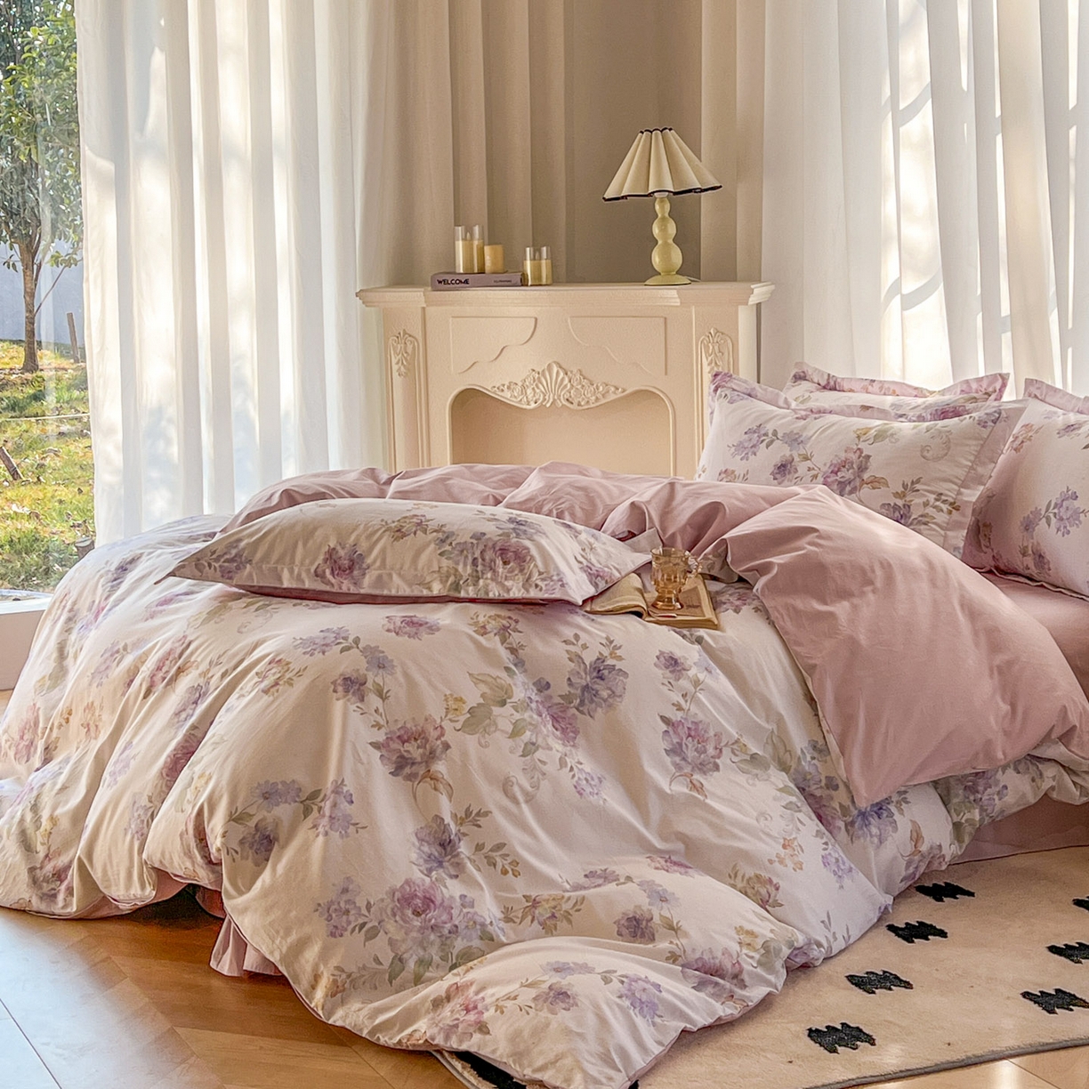 卧趣家纺 2026新款纯棉花卉系列全棉印花四件套 嘉卉-紫