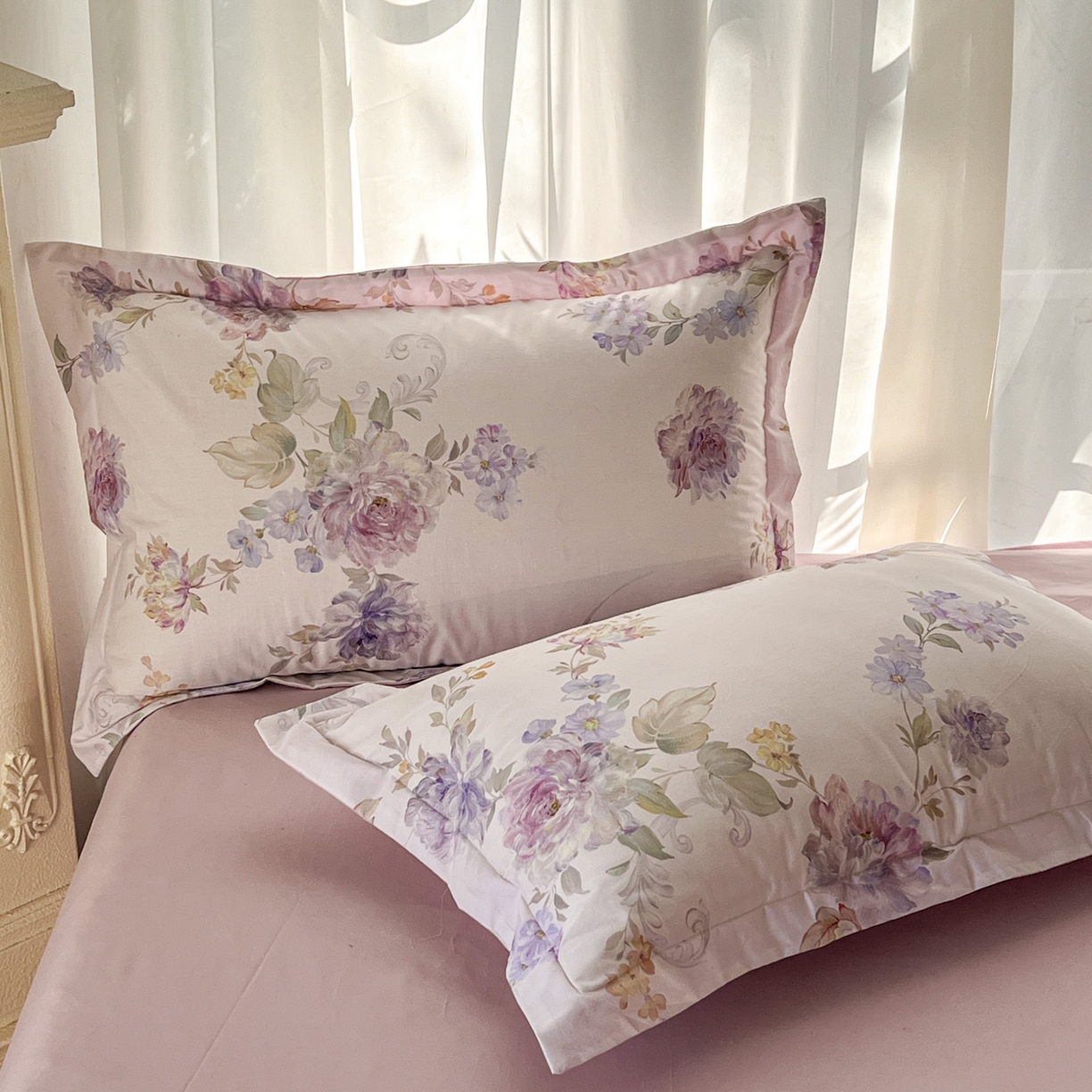 91家纺网 家纺一手货源 找家纺 卧趣家纺 2026新款纯棉花卉系列全棉印花四件套 嘉卉-紫