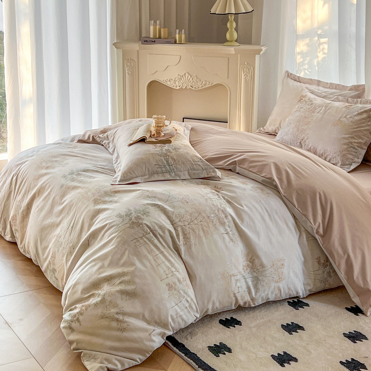 91家纺网 家纺一手货源 找家纺 卧趣家纺 2026新款纯棉花卉系列全棉印花四件套 沐霖-桔