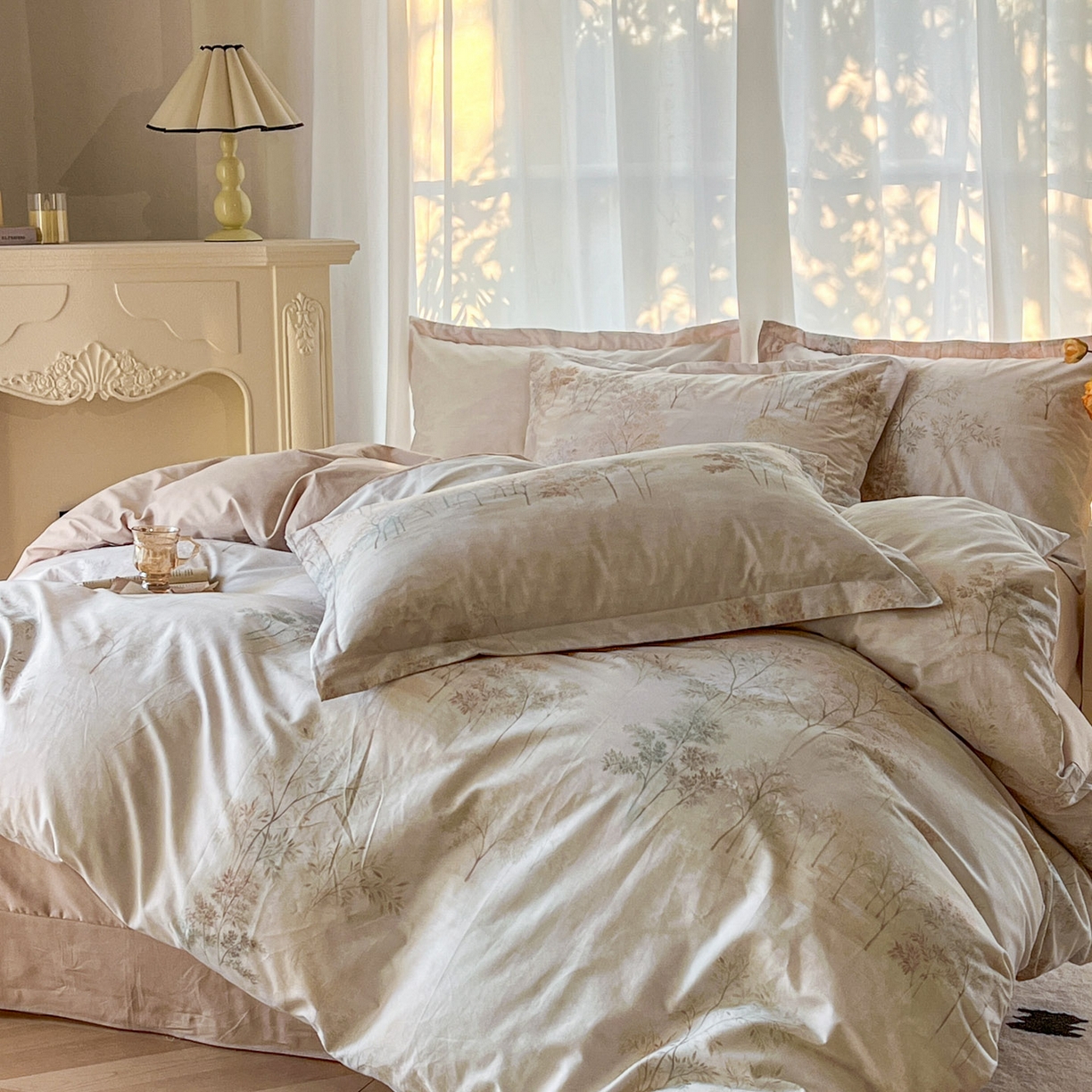 91家纺网 家纺一手货源 找家纺 卧趣家纺 2026新款纯棉花卉系列全棉印花四件套 沐霖-桔