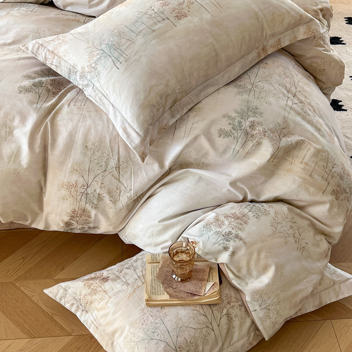 91家纺网 家纺一手货源 找家纺 卧趣家纺 2026新款纯棉花卉系列全棉印花四件套 沐霖-桔