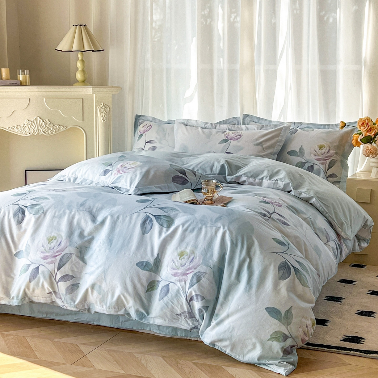 91家纺网 家纺一手货源 找家纺 卧趣家纺 2026新款纯棉花卉系列全棉印花四件套 秀颜-兰