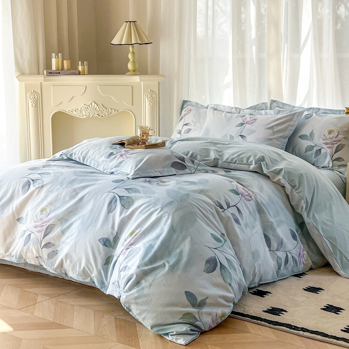 91家纺网 家纺一手货源 找家纺 卧趣家纺 2026新款纯棉花卉系列全棉印花四件套 秀颜-兰