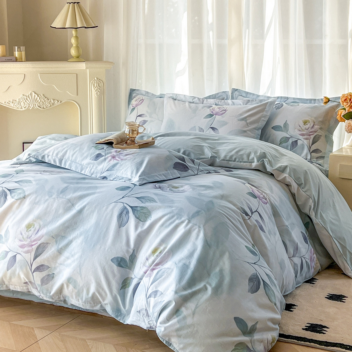 91家纺网 家纺一手货源 找家纺 卧趣家纺 2026新款纯棉花卉系列全棉印花四件套 秀颜-兰