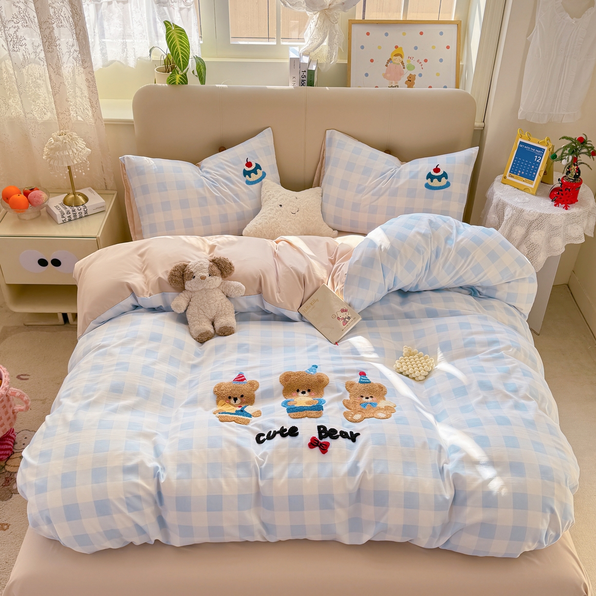 91家纺网 家纺一手货源 找家纺 暖芯优选 2026新款小红书热款混搭风毛巾绣床上用品四件套韩版学生三件套 好心情