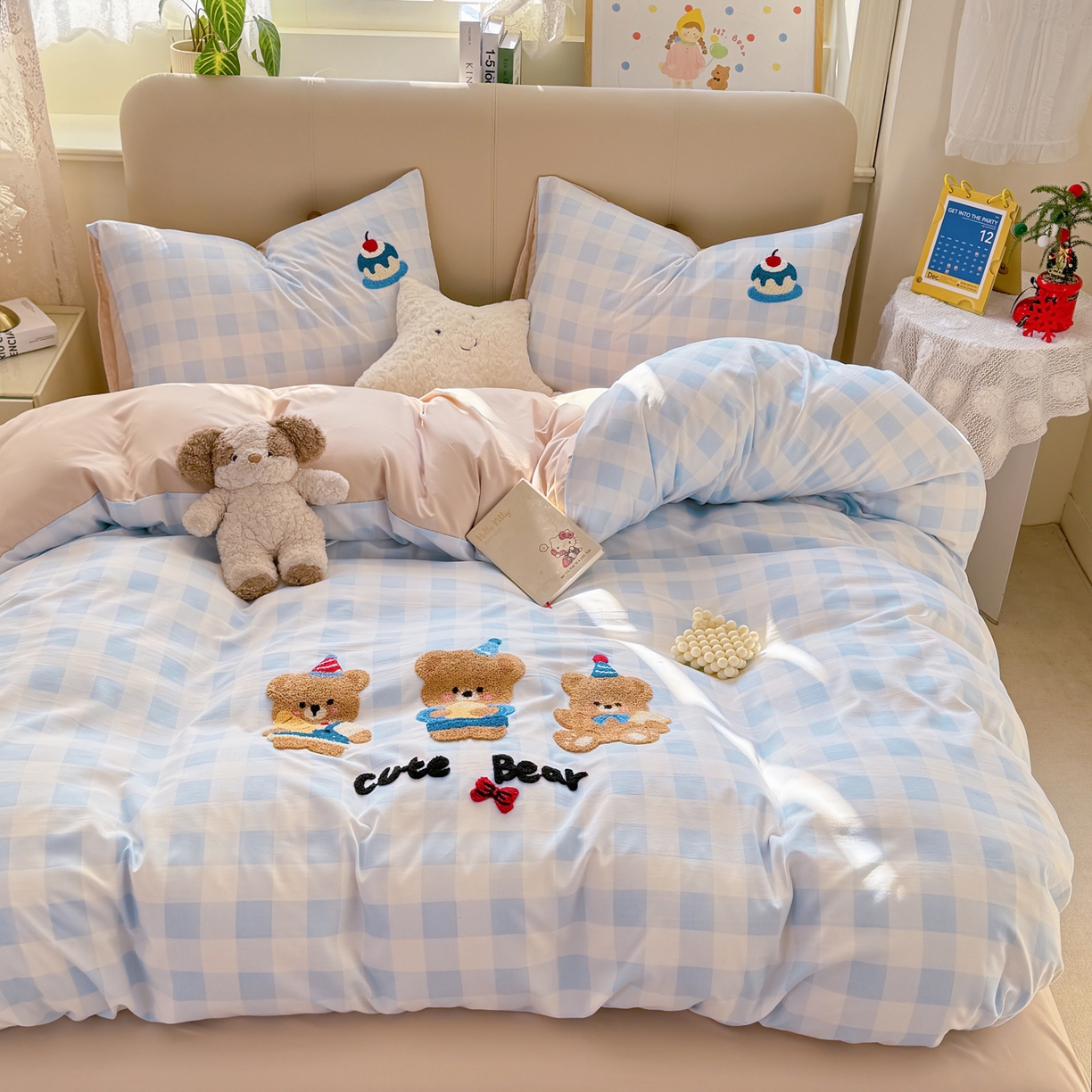 91家纺网 家纺一手货源 找家纺 暖芯优选 2026新款小红书热款混搭风毛巾绣床上用品四件套韩版学生三件套 好心情