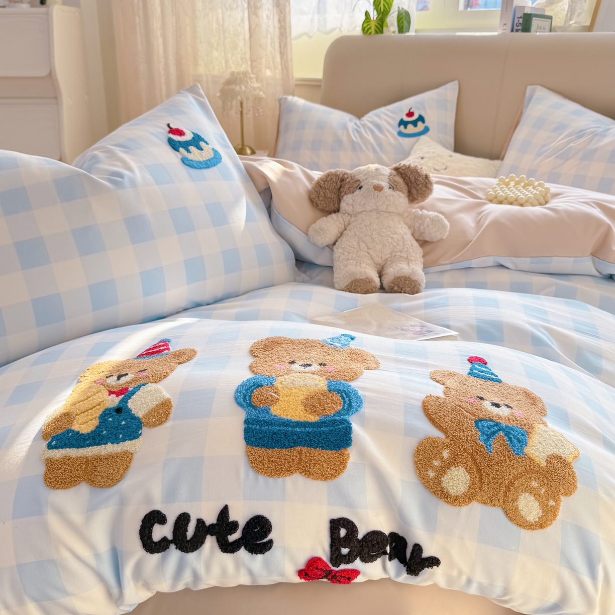 91家纺网 家纺一手货源 找家纺 暖芯优选 2026新款小红书热款混搭风毛巾绣床上用品四件套韩版学生三件套 好心情