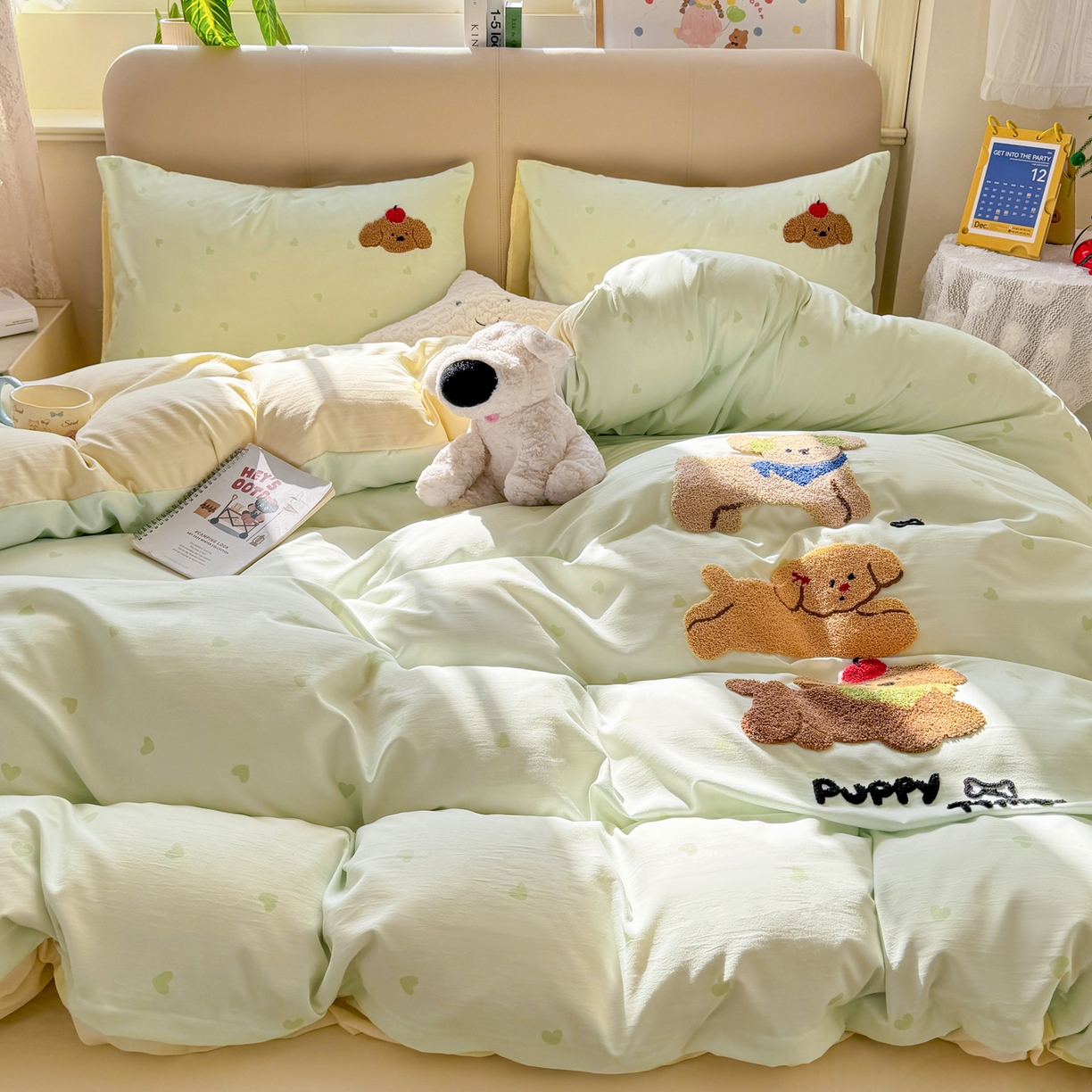 暖芯优选 2026新款小红书热款混搭风毛巾绣床上用品四件套韩版学生三件套 伙伴狗