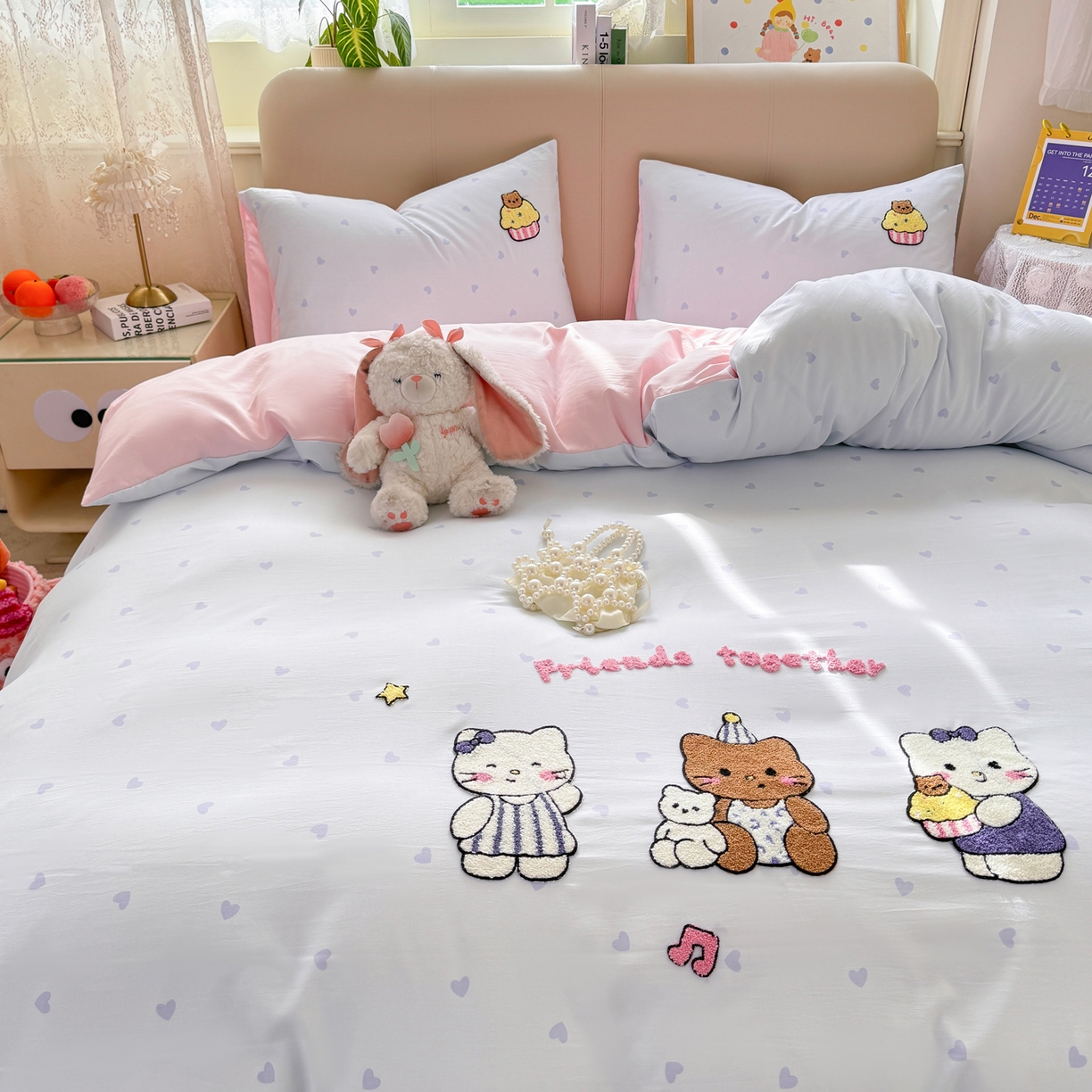 91家纺网 家纺一手货源 找家纺 暖芯优选 2026新款小红书热款混搭风毛巾绣床上用品四件套韩版学生三件套 可爱小猫咪