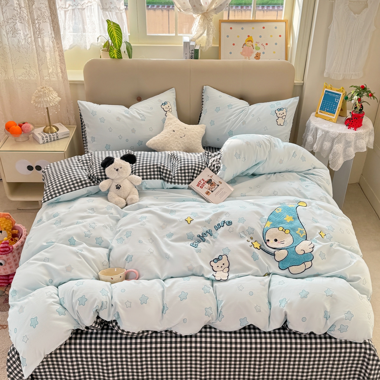 91家纺网 家纺一手货源 找家纺 暖芯优选 2026新款小红书热款混搭风毛巾绣床上用品四件套韩版学生三件套 星空缘