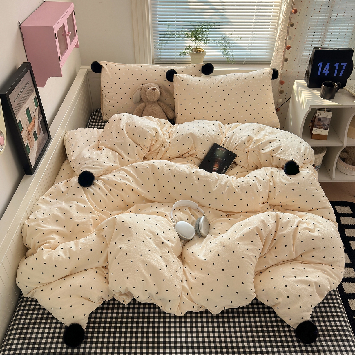 91家纺网 家纺一手货源 找家纺 （总）暖芯优选 2026新款混搭圆点啵啵毛球款四件套学生三件套-小红书推荐