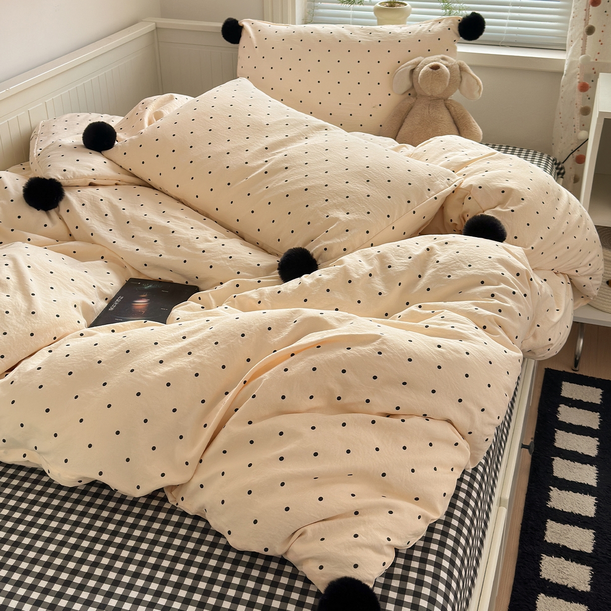 91家纺网 家纺一手货源 找家纺 暖芯优选 2026新款混搭圆点啵啵毛球款四件套学生三件套-小红书推荐 圆点啵啵-奶黄