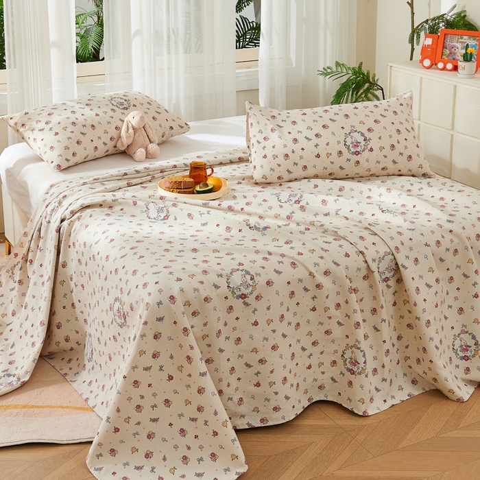 91家纺网 家纺一手货源 找家纺 （总）爱彼家纺 2026新款原棉老粗布烫画老粗布印花系列单床单凉席席子三件套