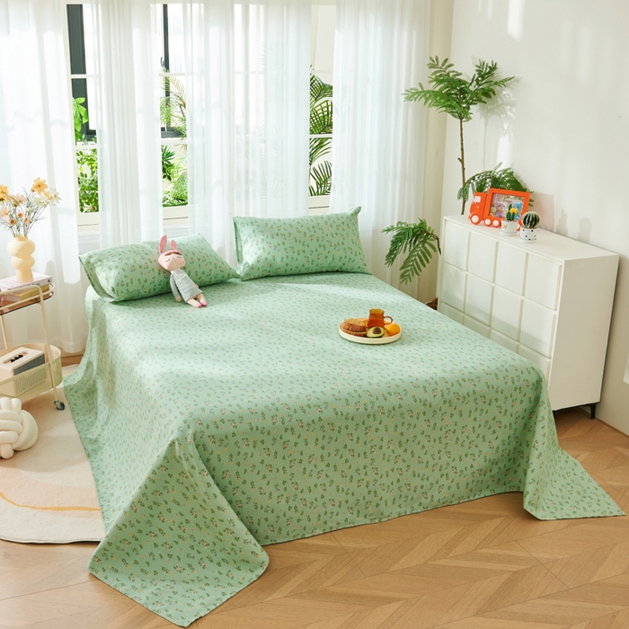 91家纺网 家纺一手货源 找家纺 爱彼家纺 2026新款原棉老粗布烫画老粗布印花系列单床单凉席席子三件套 春满园