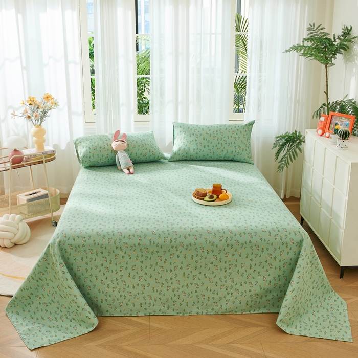 91家纺网 家纺一手货源 找家纺 爱彼家纺 2026新款原棉老粗布烫画老粗布印花系列单床单凉席席子三件套 春满园