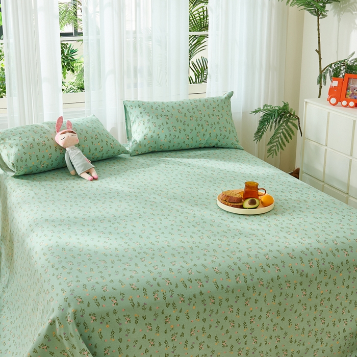 91家纺网 家纺一手货源 找家纺 爱彼家纺 2026新款原棉老粗布烫画老粗布印花系列单床单凉席席子三件套 春满园