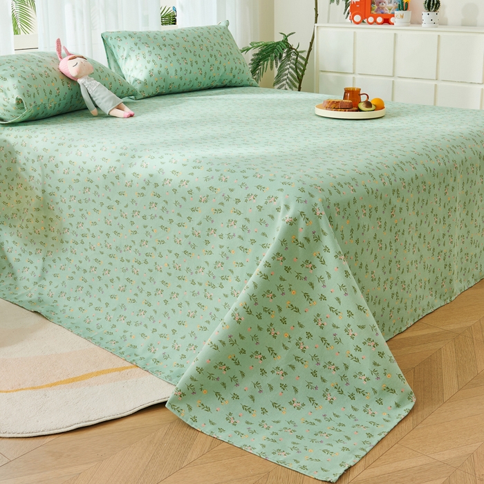 91家纺网 家纺一手货源 找家纺 爱彼家纺 2026新款原棉老粗布烫画老粗布印花系列单床单凉席席子三件套 春满园