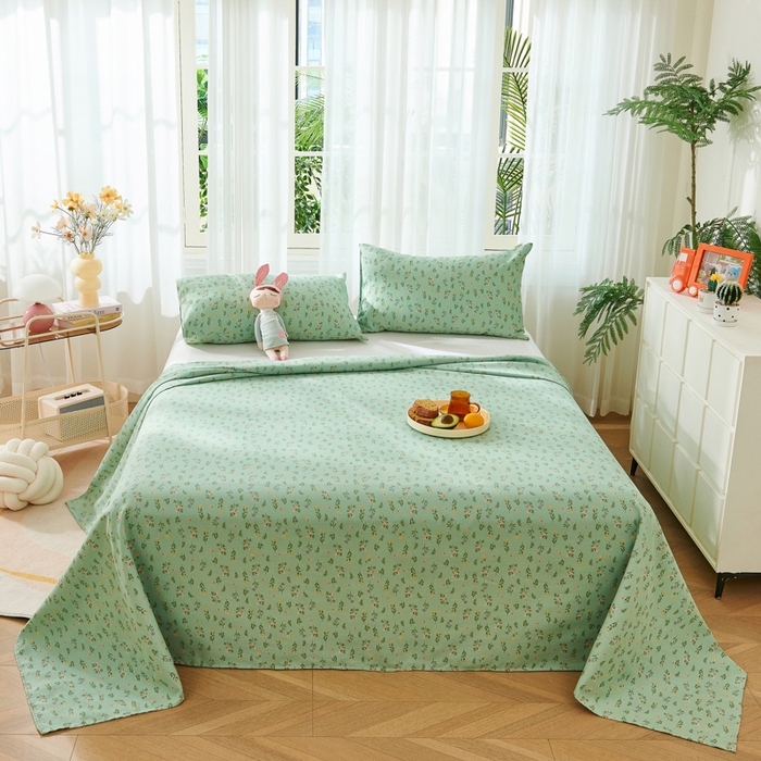 91家纺网 家纺一手货源 找家纺 爱彼家纺 2026新款原棉老粗布烫画老粗布印花系列单床单凉席席子三件套 春满园