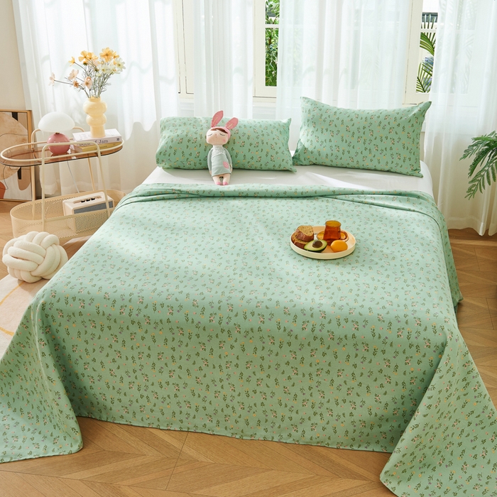 91家纺网 家纺一手货源 找家纺 爱彼家纺 2026新款原棉老粗布烫画老粗布印花系列单床单凉席席子三件套 春满园