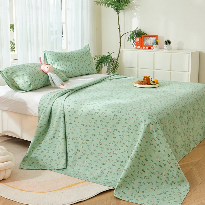 91家纺网 家纺一手货源 找家纺 爱彼家纺 2026新款原棉老粗布烫画老粗布印花系列单床单凉席席子三件套 春满园