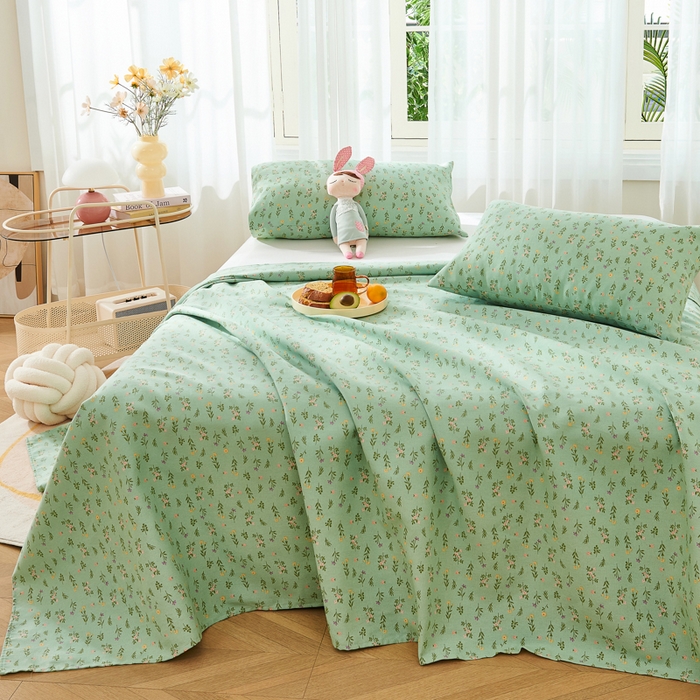 91家纺网 家纺一手货源 找家纺 爱彼家纺 2026新款原棉老粗布烫画老粗布印花系列单床单凉席席子三件套 春满园