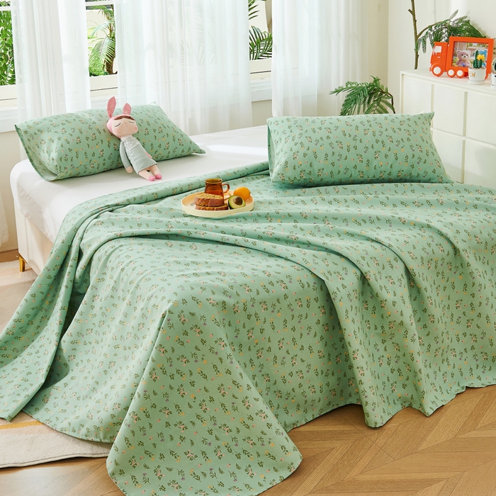 91家纺网 家纺一手货源 找家纺 爱彼家纺 2026新款原棉老粗布烫画老粗布印花系列单床单凉席席子三件套 春满园