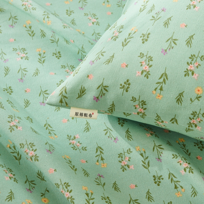 91家纺网 家纺一手货源 找家纺 爱彼家纺 2026新款原棉老粗布烫画老粗布印花系列单床单凉席席子三件套 春满园