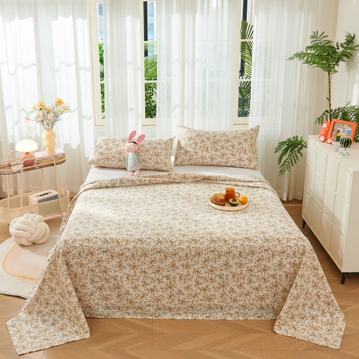 91家纺网 家纺一手货源 找家纺 爱彼家纺 2026新款原棉老粗布烫画老粗布印花系列单床单凉席席子三件套 锦绣花舞