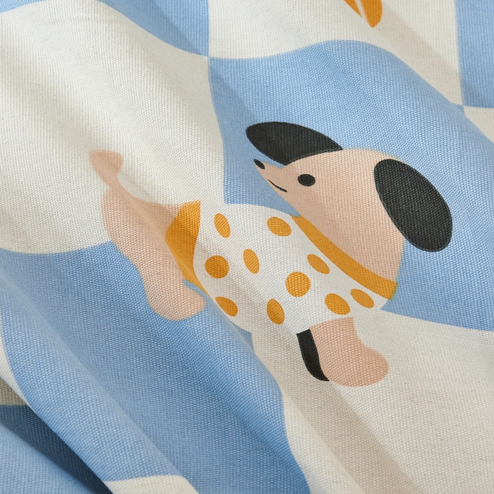 91家纺网 家纺一手货源 找家纺 爱彼家纺 2026新款原棉老粗布烫画老粗布印花系列单床单凉席席子三件套 腊肠狗-蓝