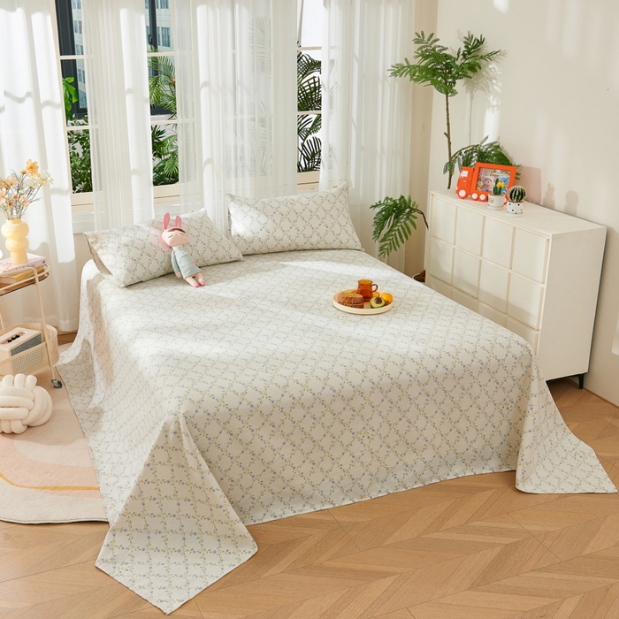 91家纺网 家纺一手货源 找家纺 爱彼家纺 2026新款原棉老粗布烫画老粗布印花系列单床单凉席席子三件套 菱形诺溪