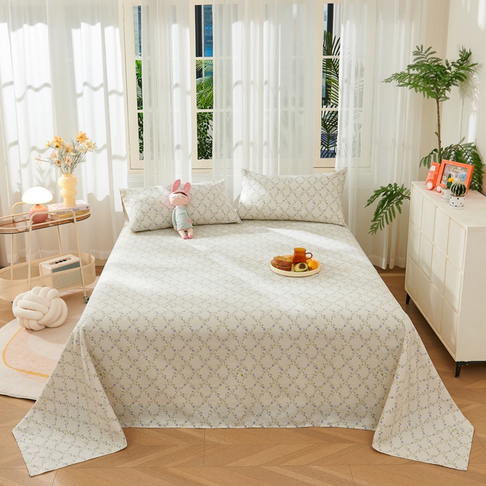 91家纺网 家纺一手货源 找家纺 爱彼家纺 2026新款原棉老粗布烫画老粗布印花系列单床单凉席席子三件套 菱形诺溪