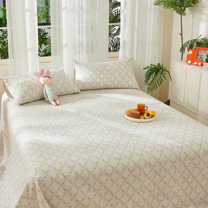 91家纺网 家纺一手货源 找家纺 爱彼家纺 2026新款原棉老粗布烫画老粗布印花系列单床单凉席席子三件套 菱形诺溪