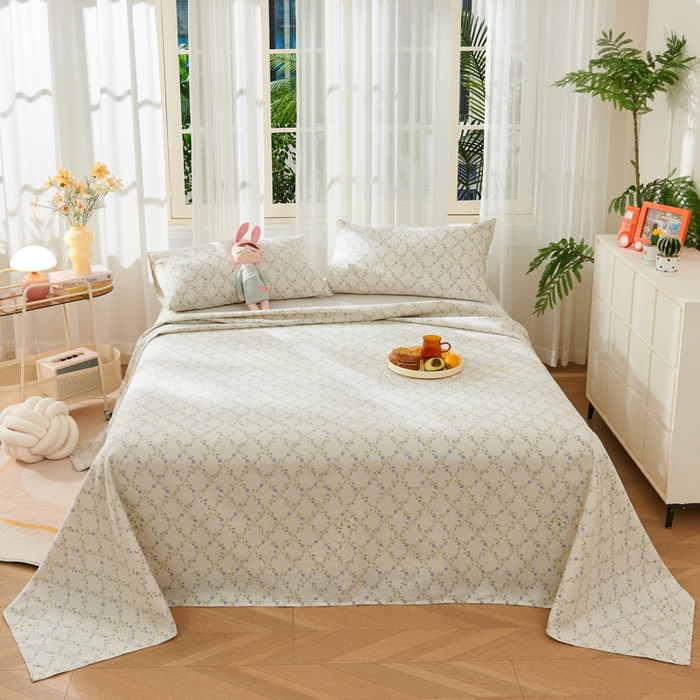 91家纺网 家纺一手货源 找家纺 爱彼家纺 2026新款原棉老粗布烫画老粗布印花系列单床单凉席席子三件套 菱形诺溪