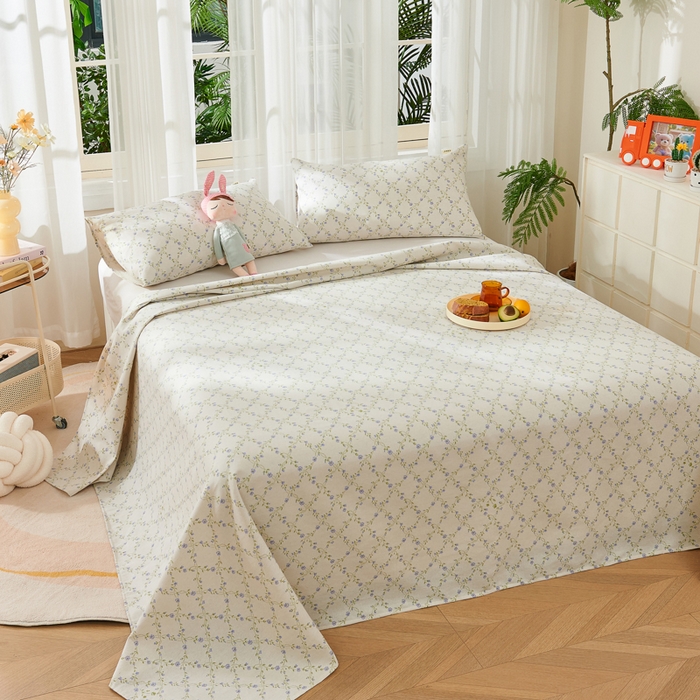 91家纺网 家纺一手货源 找家纺 爱彼家纺 2026新款原棉老粗布烫画老粗布印花系列单床单凉席席子三件套 菱形诺溪